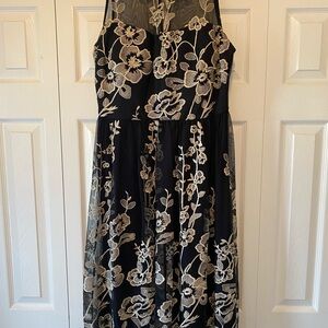 ECI Black and Gold Floral Midi Dress